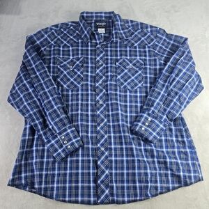 Wrangler Western Blue Plaid Pearl Snap Long Sleeve Cowboy Shirt Sz 2XL
